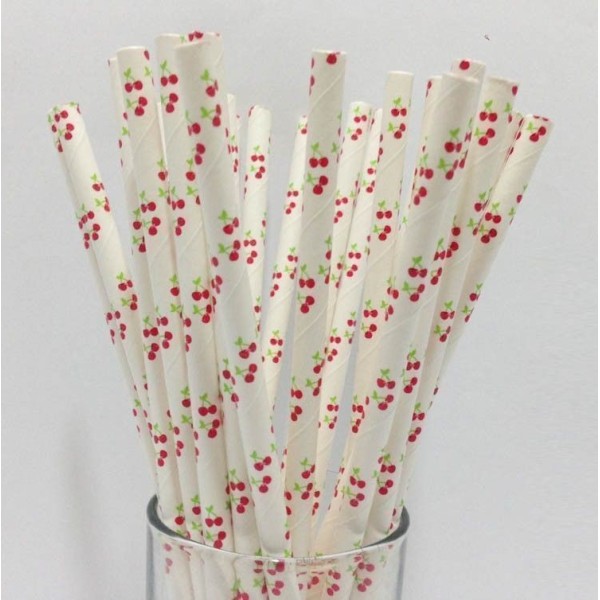 Pajitas de papel con cerezas