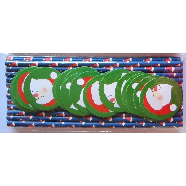 Pajitas de papel azul con toppers de Papa Noel