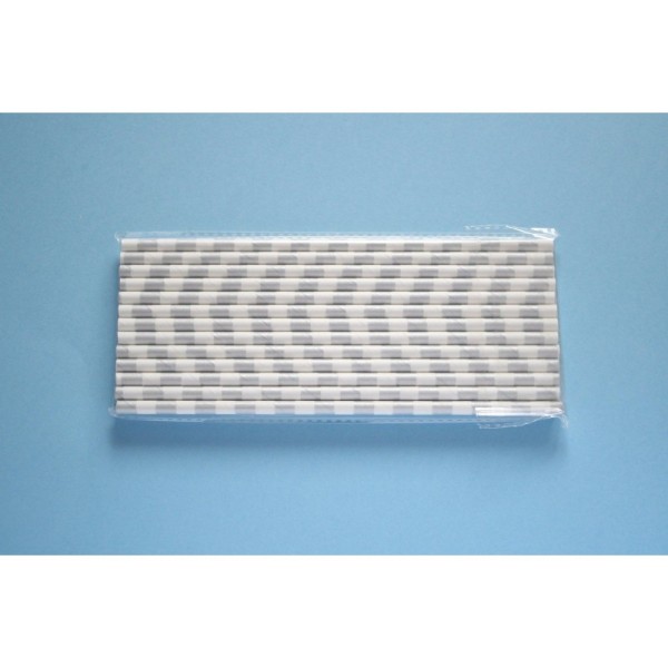 Pajitas de papel con rayas plata horizontales